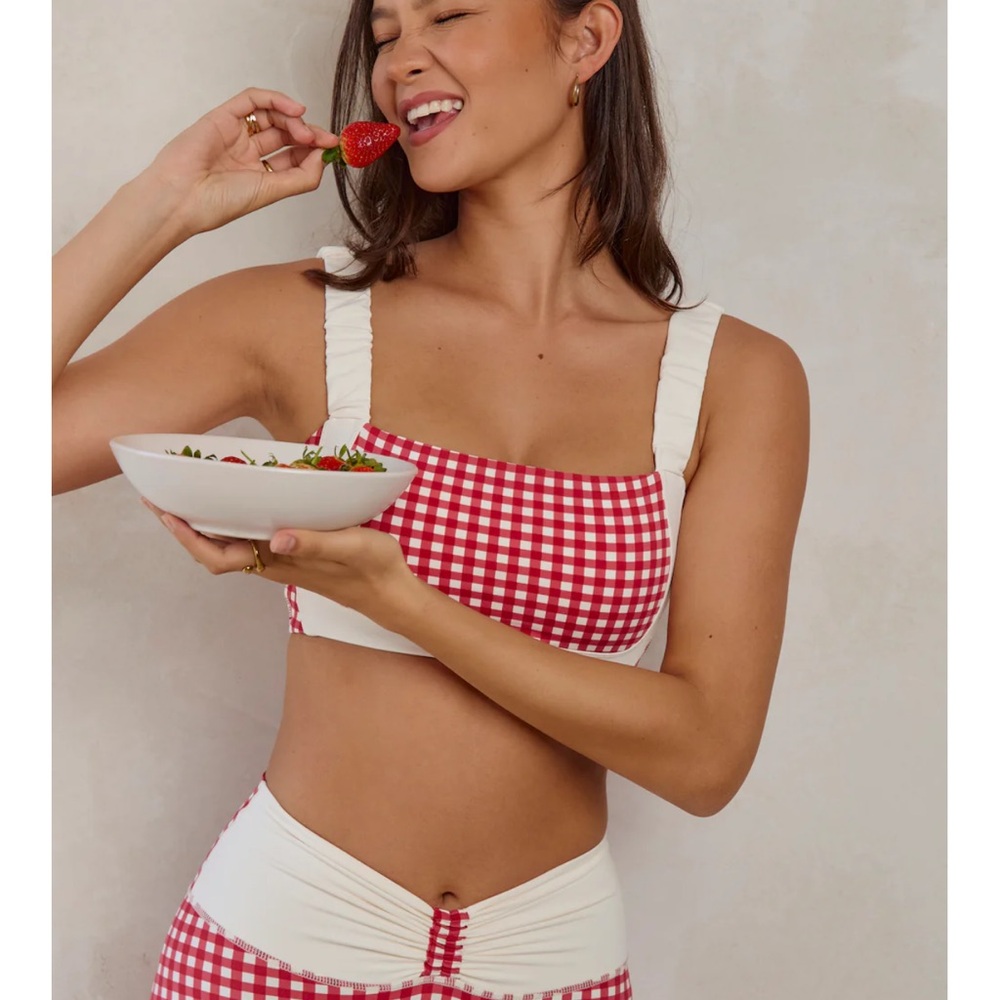 Women’s Athletic Shorts SET in Red Gingham and Cream